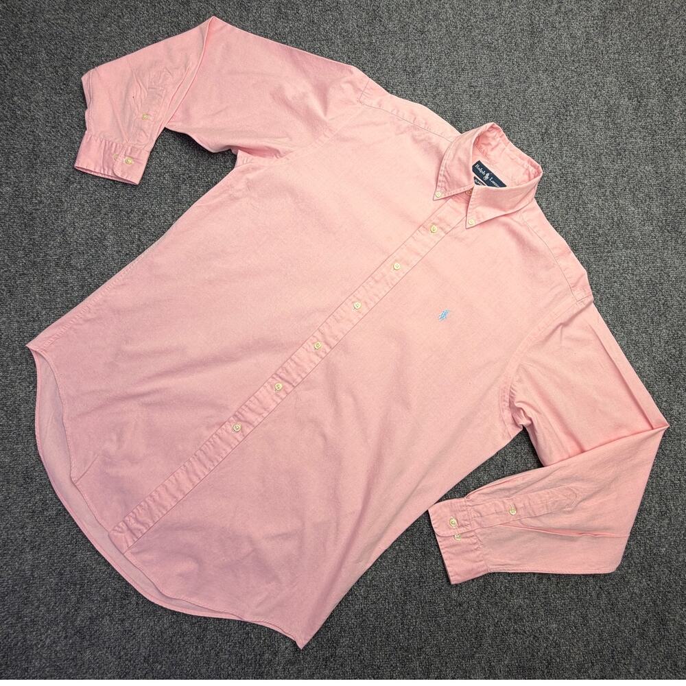 Vintage Ralph Lauren Mens Pink Oxford Button Down 16 34/35 Made Hong Kong
